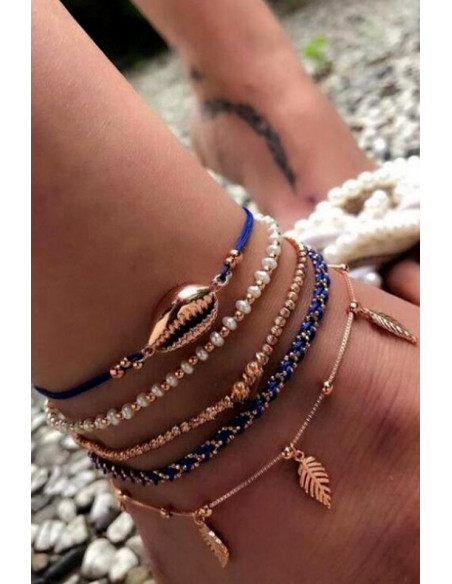 Set 5 bratari elegante pentru glezna, scoica, Nazar, margelute si frunzulite