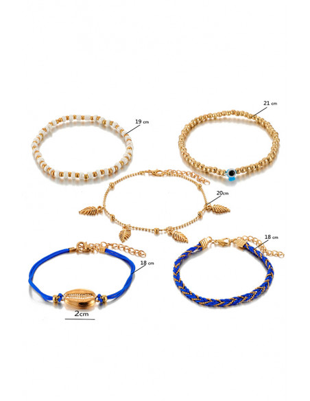 Set 5 bratari elegante pentru glezna, scoica, Nazar, margelute si frunzulite