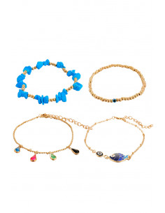 Set 4 bratari pentru glezna, pestisor pictat, cristale colorate, margelute si pietricele 2