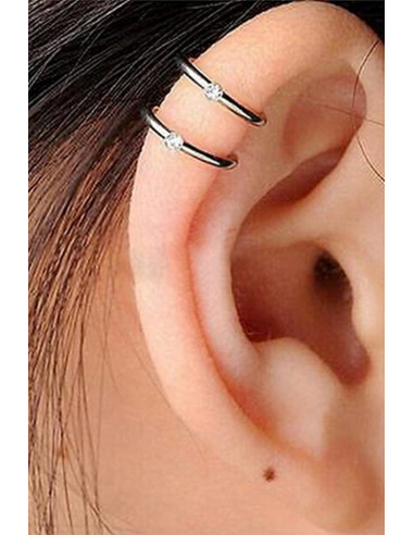 Cercel ear cuff, model inele dublu cu cristale mici