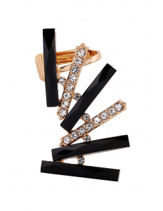 Cercel ear cuff elegant, baghete de cristal negru si albe rotunde