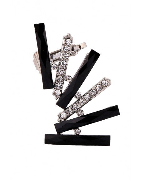 Cercel ear cuff elegant, baghete de cristal negru si albe rotunde