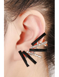 Cercel ear cuff elegant, baghete de cristal negru si albe rotunde 2