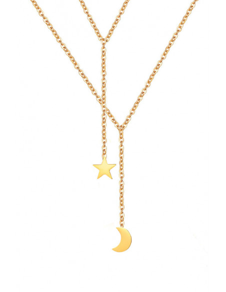 Colier minimal multilayer dublu, steluta si semiluna pe lantisoare subtiri