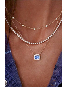 Colier multilayer triplu, medalion patrat, cristal oval si lanturi cu cristale 2