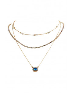 Colier multilayer triplu, medalion patrat, cristal oval si lanturi cu cristale