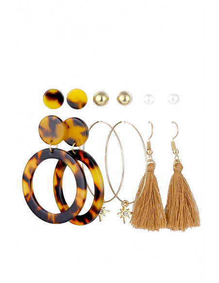 Set de 6 perechi de cercei, cercuri, hula hoops cu stelute, canafi si bilute