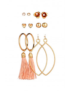 Set de 6 perechi de cercei, cercuri cu canafi, inimioare, flori, bilute