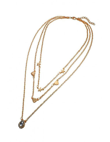 Colier multilayer triplu, medalion picatura cu cristale, stelute si inimioare
