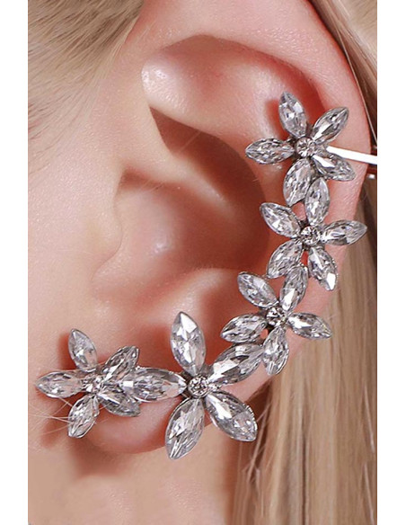 Cercel ear cuff cu 5 floricele, cristale fatetate ascutite