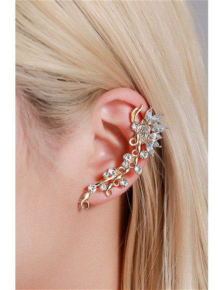 Cercel ear cuff model fluture, cristale rotunde si ascutite cat-eye