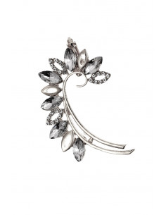 Cercel ear cuff arcuit, petale decorate cu cristale rotunde si cat-eye 2