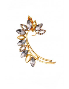 Cercel ear cuff arcuit, petale decorate cu cristale rotunde si cat-eye