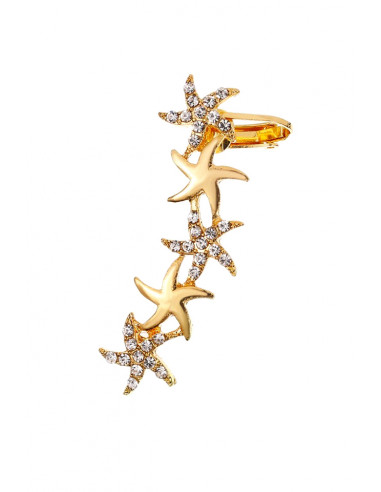 Cercel ear cuff cu 5 stele de mare, decorate cu cristale mici