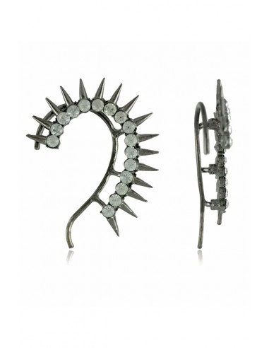 Cercel ear cuff pe toata urechea, cristale rotunde si tepi, prindere fara gaura