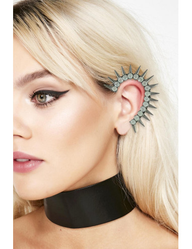 Cercel ear cuff pe toata urechea, cristale rotunde si tepi, prindere fara gaura