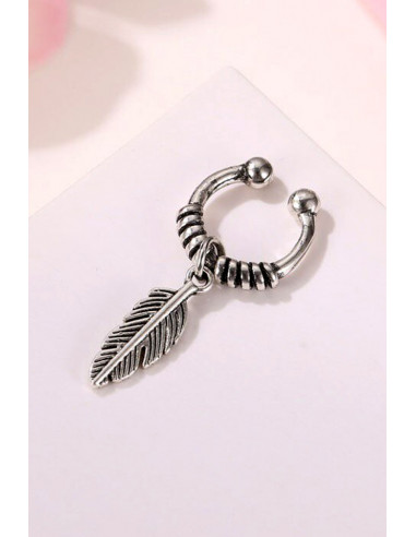 Cercel ear cuff minimal, veriga rotunda cu pana