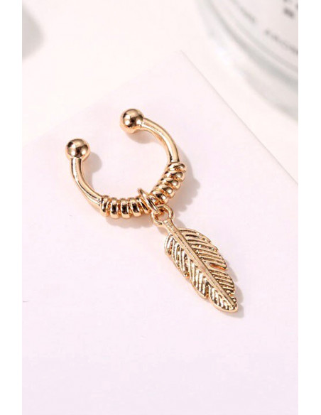 Cercel ear cuff minimal, veriga rotunda cu pana
