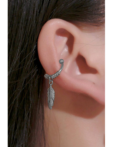 Cercel ear cuff minimal, veriga rotunda cu pana