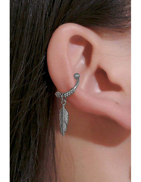 Cercel ear cuff minimal, veriga rotunda cu pana