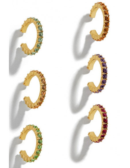 Cercel ear cuff rotund, cristale mici fatetate, in suport cu zimti