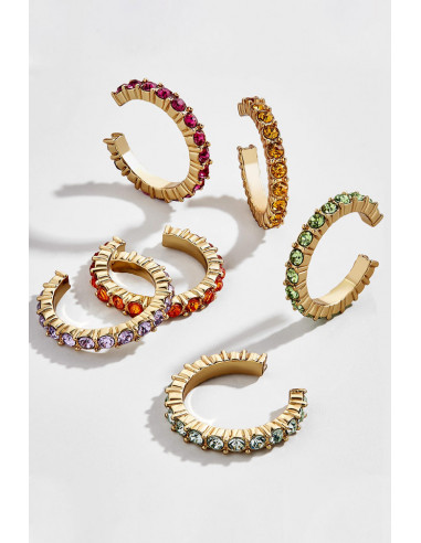 Cercel ear cuff rotund, cristale mici fatetate, in suport cu zimti