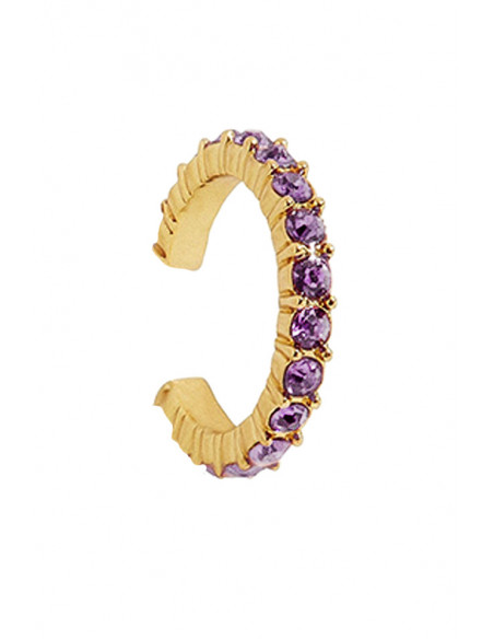 Cercel ear cuff rotund, cristale mici fatetate, in suport cu zimti