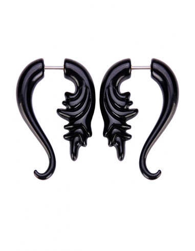 Ear expander fals, model tribal cu panas, din plastic negru
