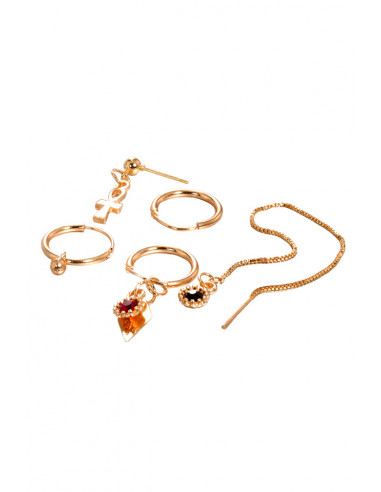 Set cercei si ear cuff cu cruciulita, romb, verigi si cristale