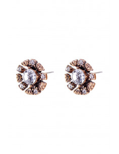 Cercei eleganti vintage, flori mici decorate cu cristale albe