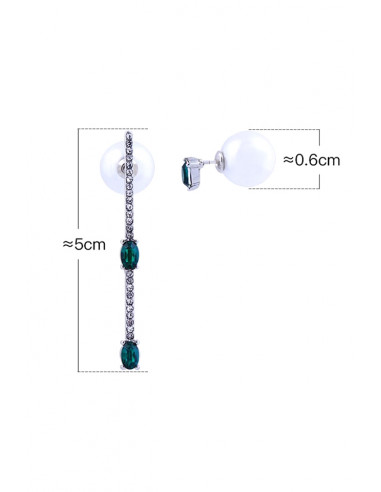 Cercei eleganti See Saw, asimetrici, tija cu cristale si perle mari