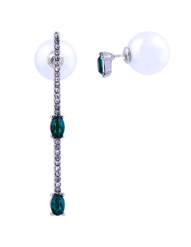 Cercei eleganti See Saw, asimetrici, tija cu cristale si perle mari