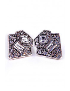 Cercei art deco geometrici, triunghi si romb suprapuse, cu cristale 2