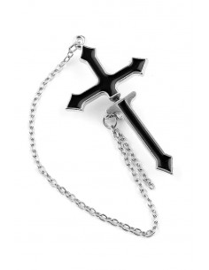 Cercel punk cu cruce neagra, trecuta prin ureche, cu lanturi 2