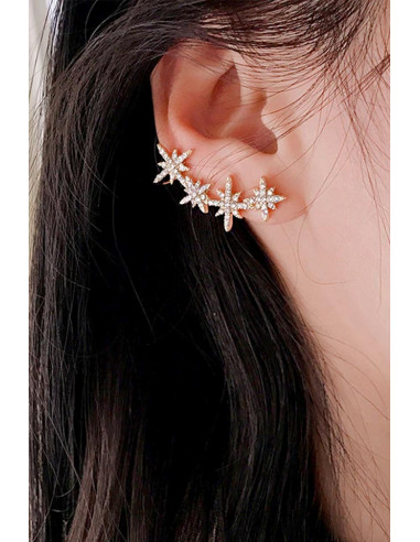 Cercel ear cuff cu stelute, decorat cu cristale