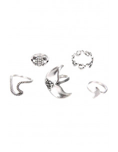 Set 5 inele boho cu coada de delfin, valuri si broscuta testoasa 2