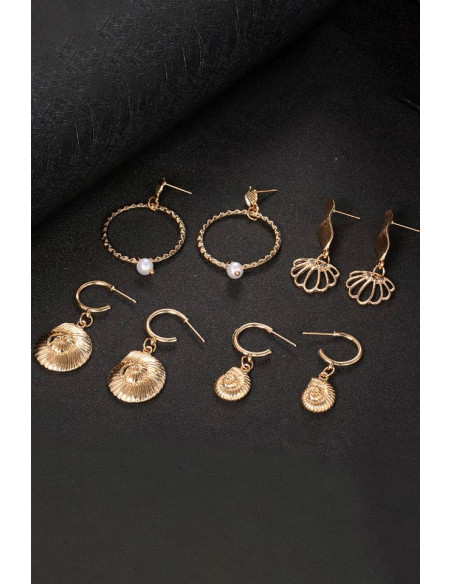 Set de 4 perechi de cercei, melci, frunze, hula hoops cu perle