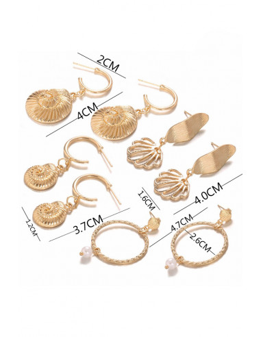 Set de 4 perechi de cercei, melci, frunze, hula hoops cu perle