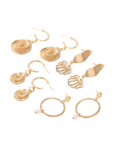 Set de 4 perechi de cercei, melci, frunze, hula hoops cu perle