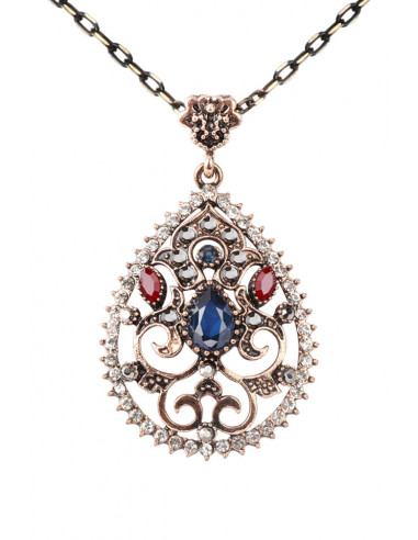 Colier vintage glam, medalion picatura inflorata, cu bordura de cristale