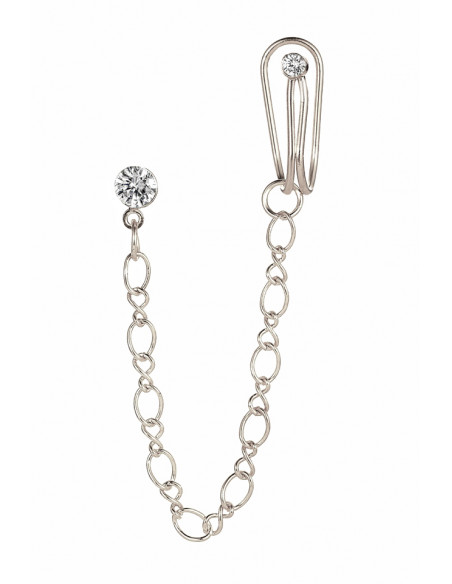 Cercel ear cuff minimal, cuff cu cristal, lantisor si prindere dubla