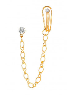 Cercel ear cuff minimal, cuff cu cristal, lantisor si prindere dubla