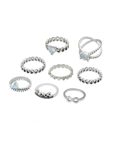 Set 8 inele boho, modele cu inimioare, Love, infinit si cristale