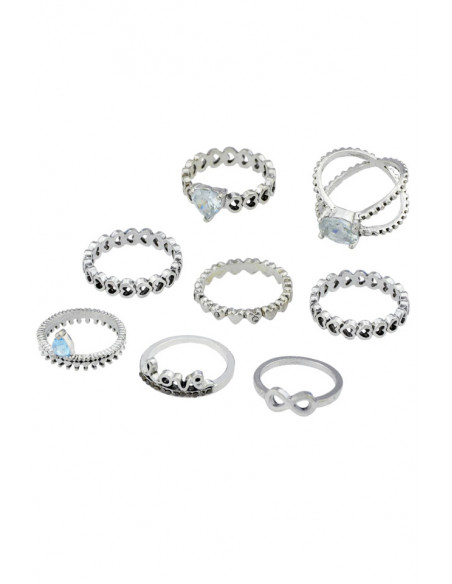 Set 8 inele boho, modele cu inimioare, Love, infinit si cristale