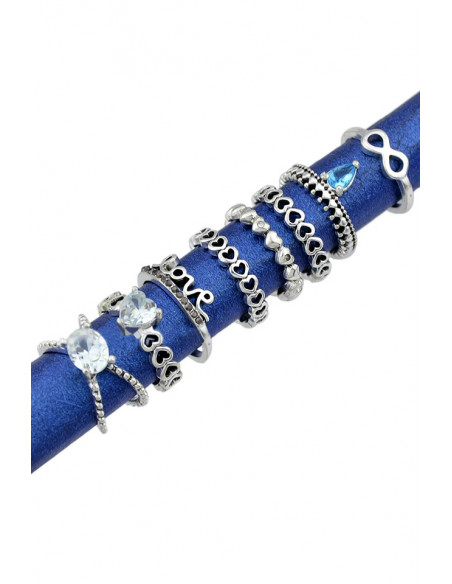 Set 8 inele boho, modele cu inimioare, Love, infinit si cristale