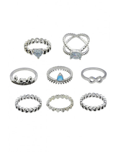 Set 8 inele boho, modele cu inimioare, Love, infinit si cristale