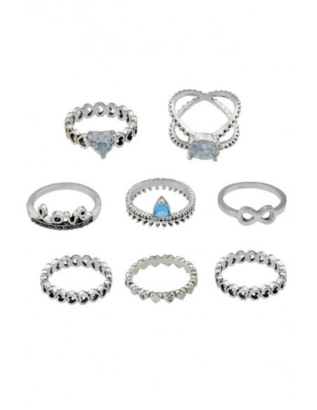 Set 8 inele boho, modele cu inimioare, Love, infinit si cristale