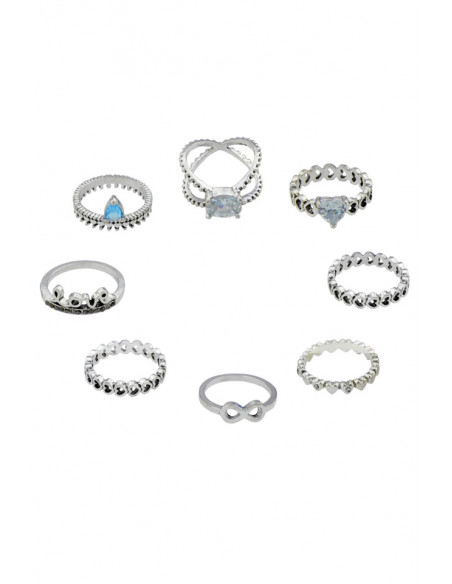 Set 8 inele boho, modele cu inimioare, Love, infinit si cristale