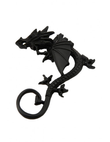 Cercel tip ear cuff, model cu dragon cu creasta si aripi mici, coada ascutita, prindere pe ureche