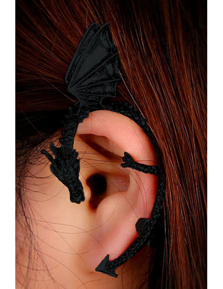 Cercel tip ear cuff, dragon incolacit cu aripi mari, prindere dubla, pe ureche